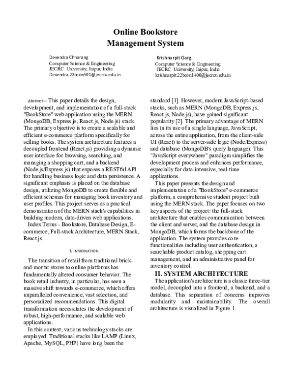 (PDF) Online Bookstore Management System Using MERN Stack