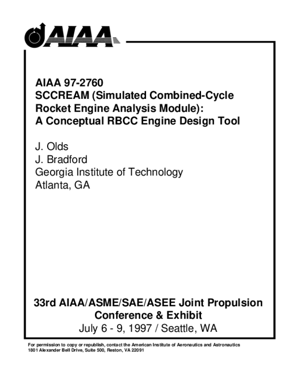 (PDF) SCCREAM (Simulated Combined-Cycle Rocket Engine Analysis Module ...