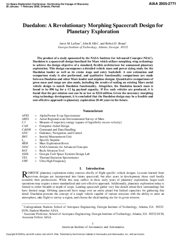 (PDF) Daedalon: A Revolutionary Morphing Spacecraft Design for ...