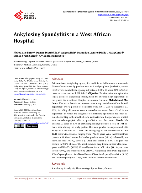 (PDF) Ankylosing Spondylitis in a West African Hospital