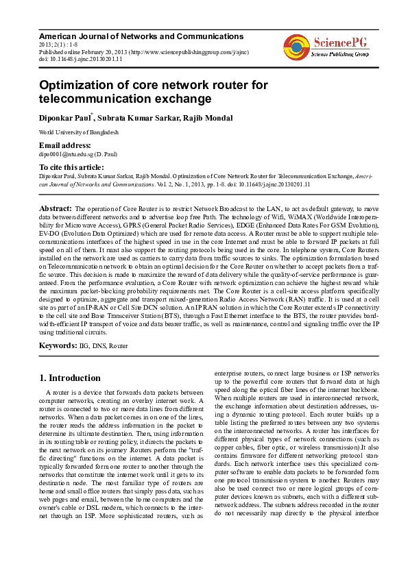 (PDF) Optimization of Core Network Router for Telecommunication Exchange