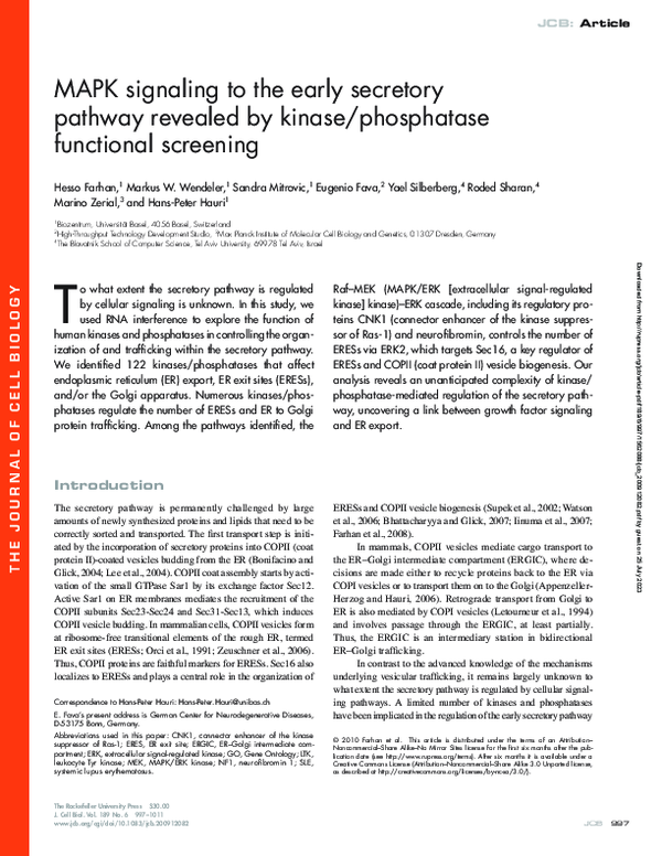 (PDF) MAPK signaling to the early secretory pathway revealed by kinase ...