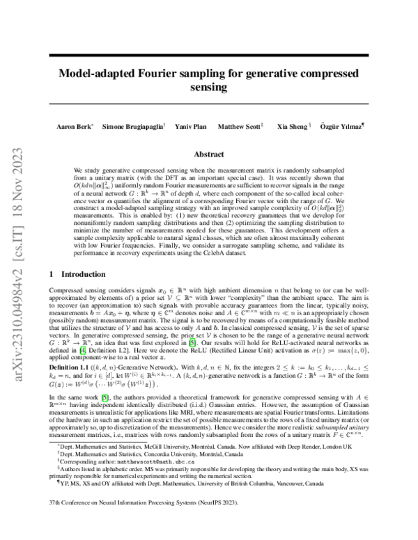 (PDF) Model-adapted Fourier sampling for generative compressed sensing