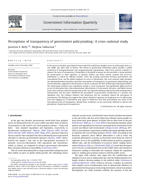 (PDF) Perceptions of transparency of government policymaking: A cross ...