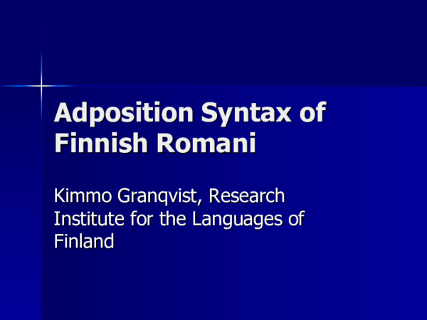 (PDF) Adposition Syntax of Finnish Romani