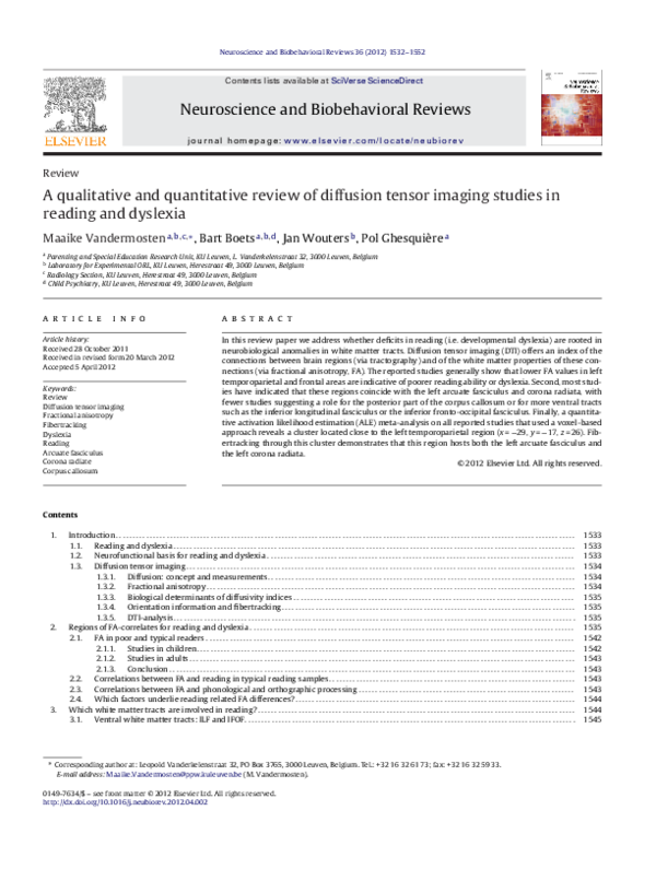 (PDF) A qualitative and quantitative review of diffusion tensor imaging ...