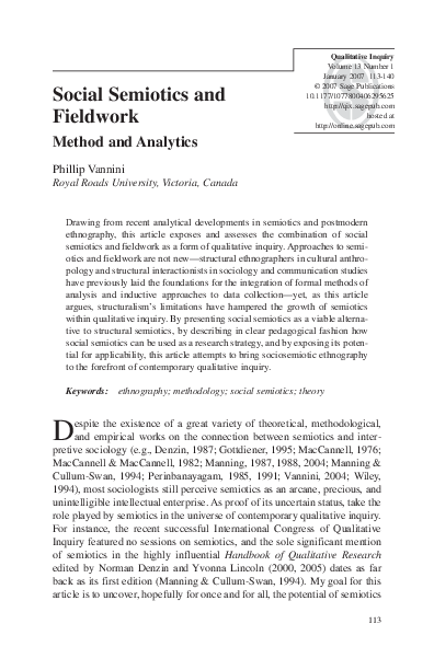 (PDF) Social Semiotics and Fieldwork: Method and Analytics