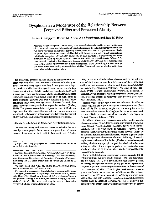 (PDF) Dysphoria as a moderator of the relationship between perceived ...