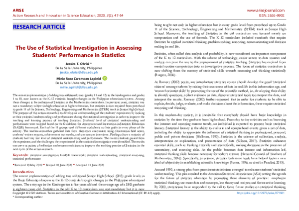 (PDF) The Use of Statistical Investigation in Assessing Students ...