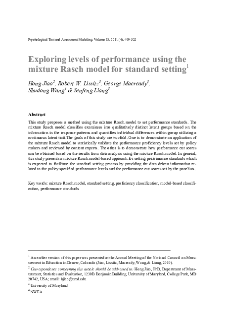 (PDF) Exploring levels of performance using the mixture Rasch model for ...