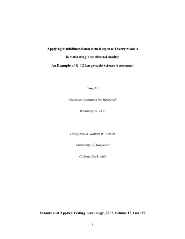 (PDF) Applying Multidimensional Item Response Theory Models in ...