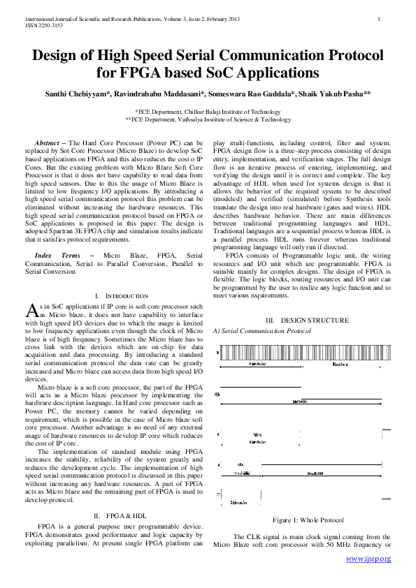 (PDF) Design of High Speed Serial Communication Protocol for FPGA based ...