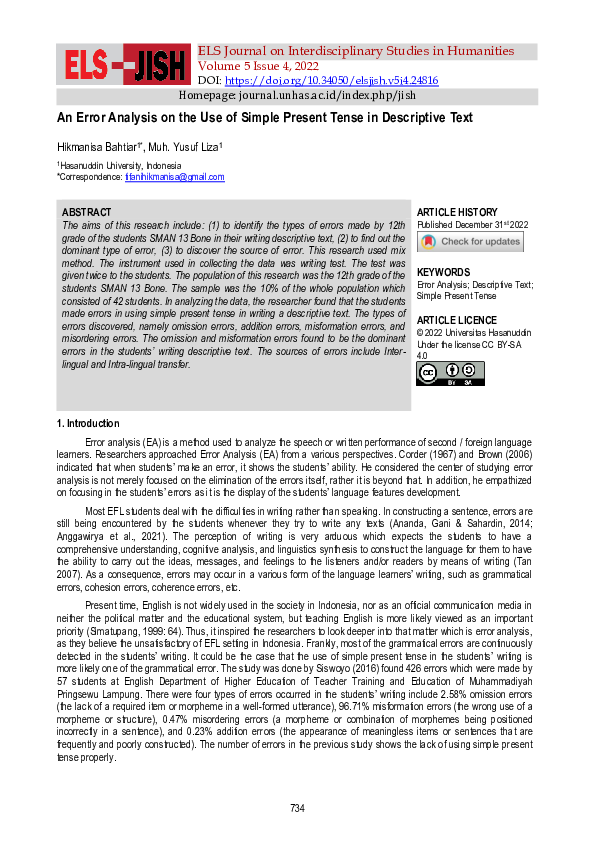 (PDF) An Error Analysis on the Use of Simple Present Tense in ...