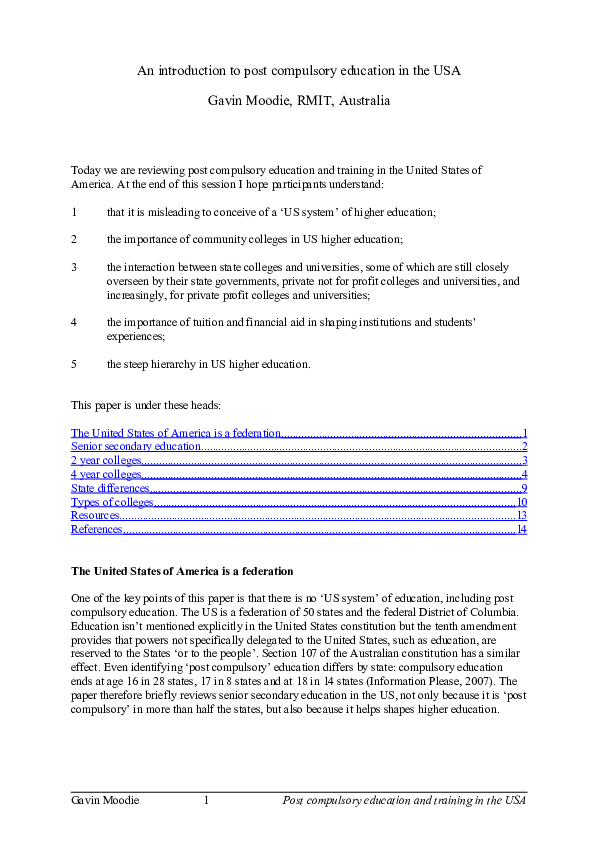 (DOC) An introduction to post compulsory education in the USA