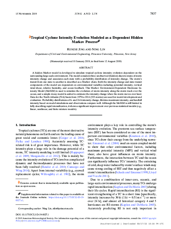 (PDF) Tropical Cyclone Intensity Evolution Modeled as a Dependent ...