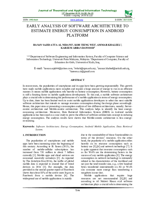 (PDF) Early analysis of software architecture to estimate energy ...