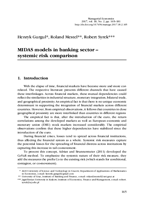 (PDF) MIDAS models in banking sector – systemic risk comparison