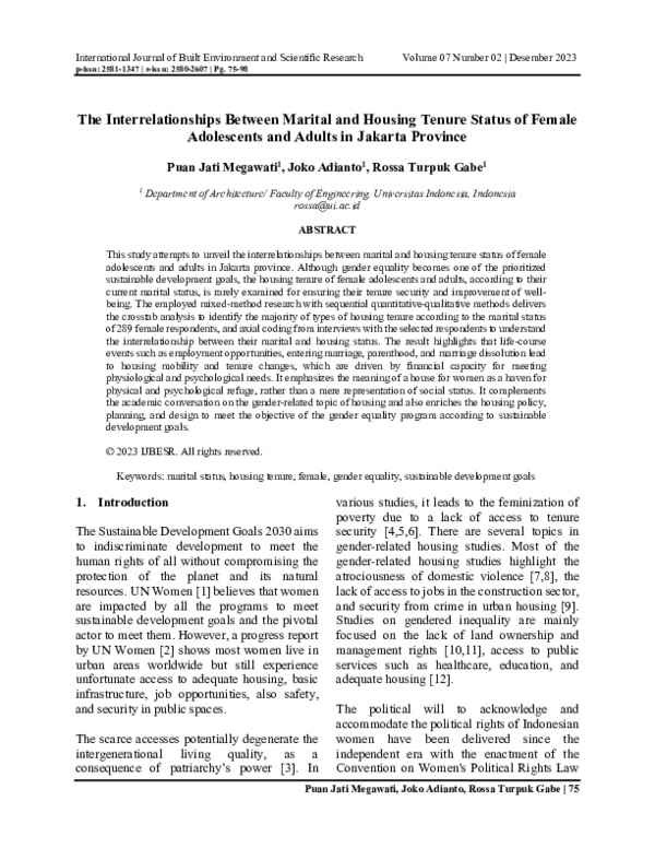 (PDF) The Interrelationships Between Marital and Housing Tenure Status ...