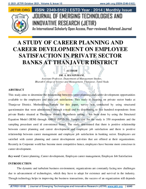 (PDF) A STUDY OF CAREER PLANNING AND CAREER DEVELOPMENT ON EMPLOYEE ...