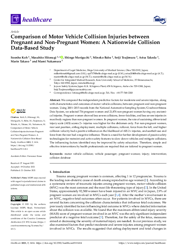(PDF) Comparison of Motor Vehicle Collision Injuries between Pregnant ...