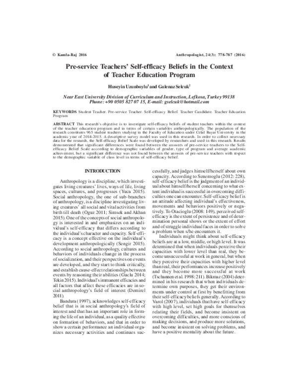 (PDF) Pre-service Teachers’ Self-efficacy Beliefs in the Context of ...