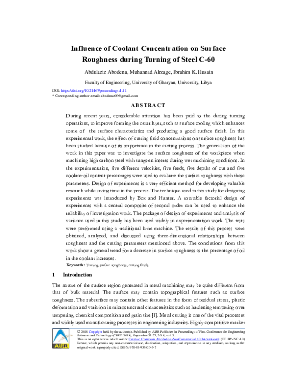 (PDF) Influence of Coolant Concentration on Surface Roughness during ...