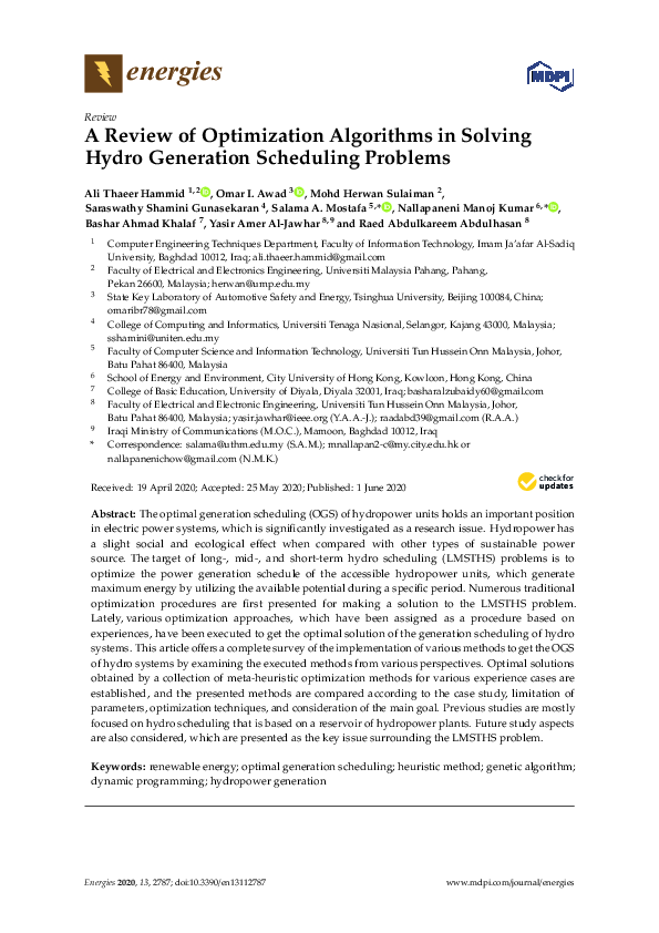 (PDF) A Review of Optimization Algorithms in Solving Hydro Generation ...