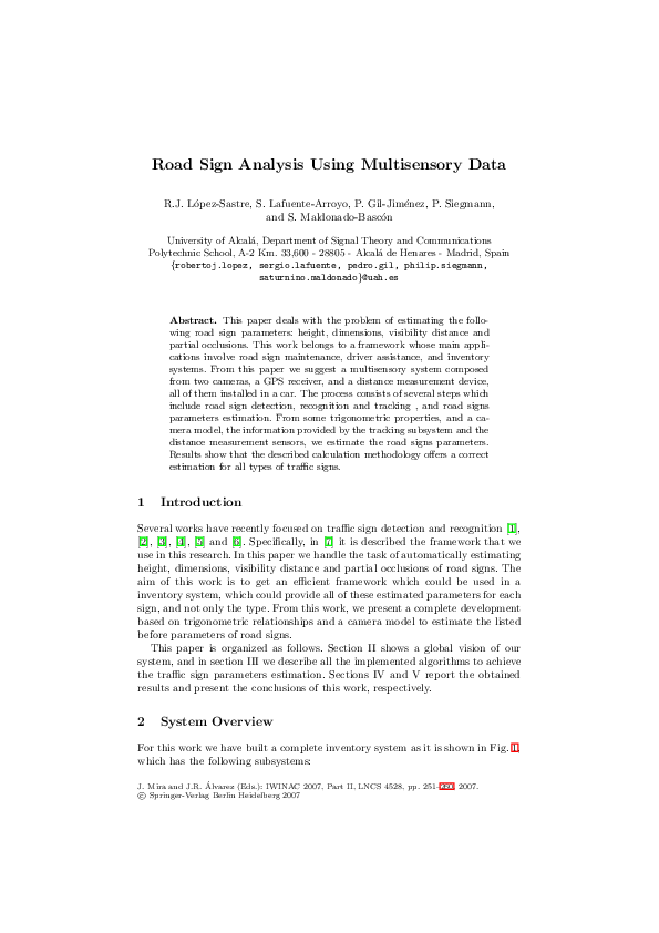 (PDF) Road Sign Analysis Using Multisensory Data