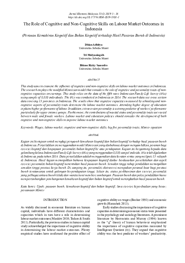 (PDF) The Role of Cognitive and Non-Cognitive Skills on Labour Market ...