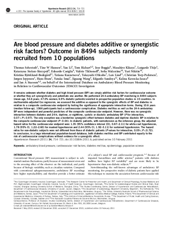 (PDF) Are blood pressure and diabetes additive or synergistic risk ...