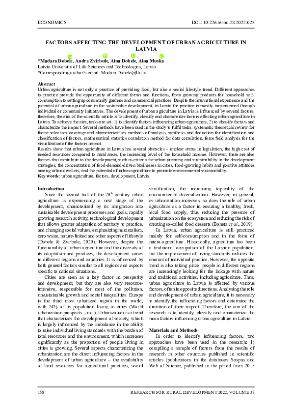 (PDF) Factors affecting the development of urban agriculture in Latvia