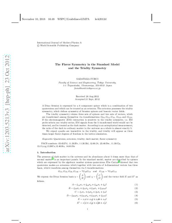 (PDF) The Flavor Symmetry in the Standard Model and the Triality Symmetry