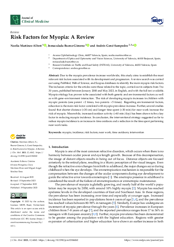(PDF) Risk Factors for Myopia: A Review