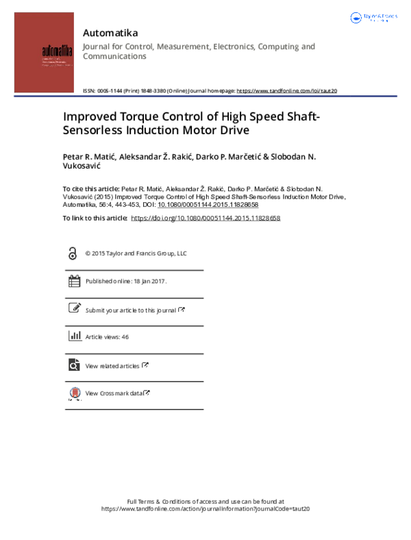 (PDF) Improved Torque Control of High Speed Shaft-Sensorless Induction ...