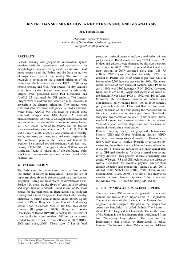 (PDF) RIVER CHANNEL MIGRATION: A REMOTE SENSING AND GIS ANALYSIS