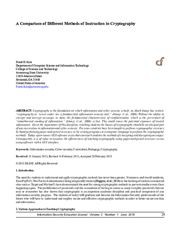 (PDF) A comparison of different methods of instruction in cryptography