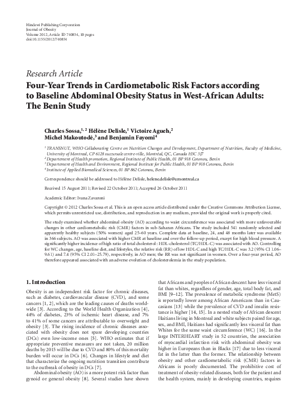 (PDF) Four-Year Trends in Cardiometabolic Risk Factors according to ...