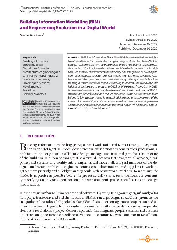 (PDF) Building Information Modelling (BIM) and Engineering Evolution in ...