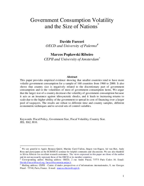 (PDF) Government Consumption Volatility and the Size of Nations