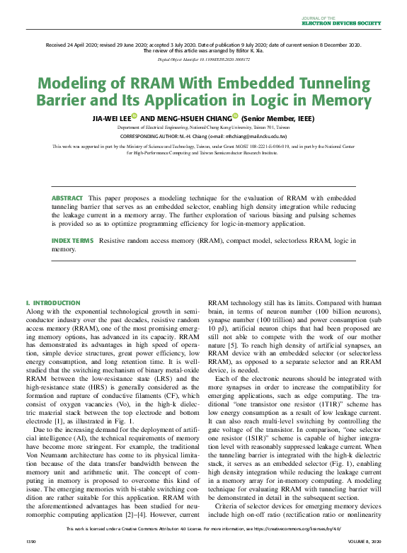 (PDF) Modeling of RRAM With Embedded Tunneling Barrier and Its ...