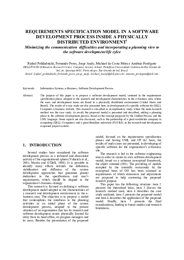 (PDF) Requirements specification model in a software development ...