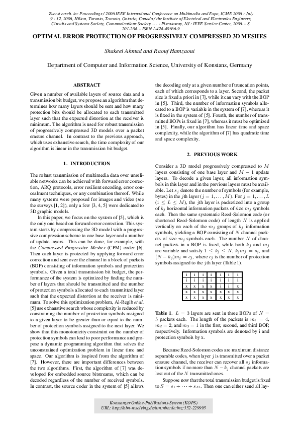 (PDF) Optimal Error Protection of Progressively Compressed 3D Meshes