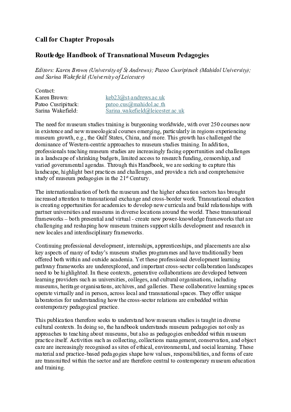 (PDF) Call for Chapter Proposals Routledge Handbook of Transnational ...