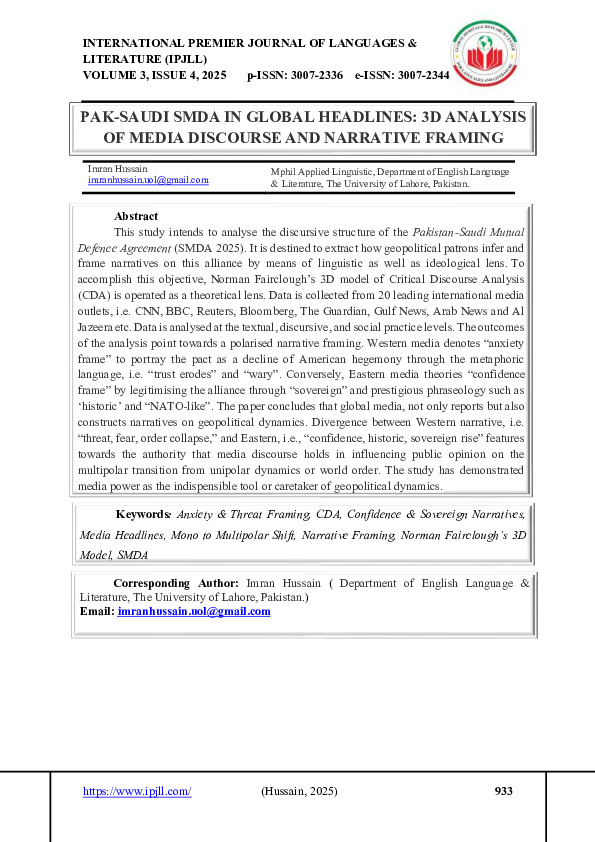(PDF) Pak-Saudi SMDA in Global Headlines: 3D Analysis of Media ...