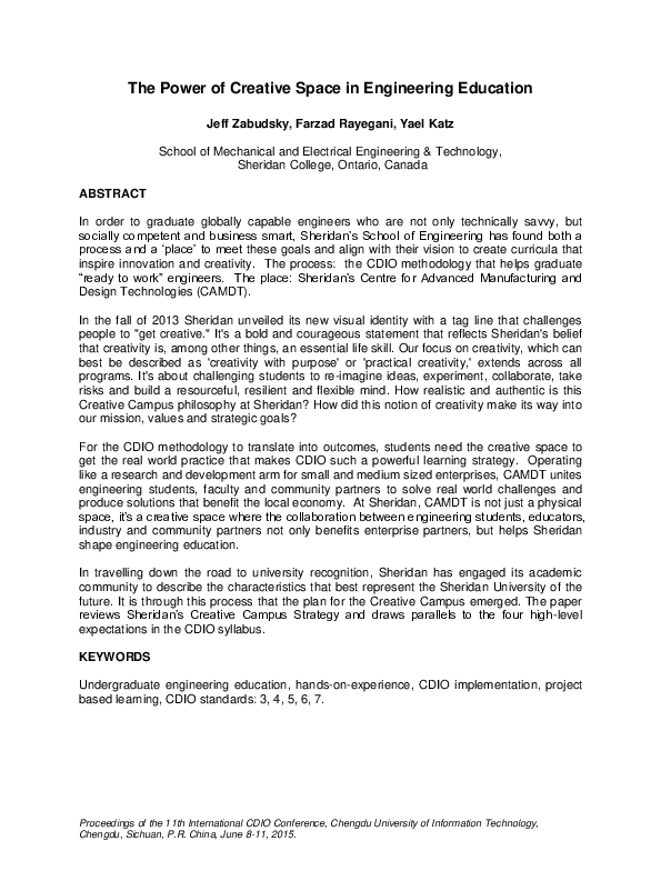 (PDF) The Power of Creative Space in Engineering Education