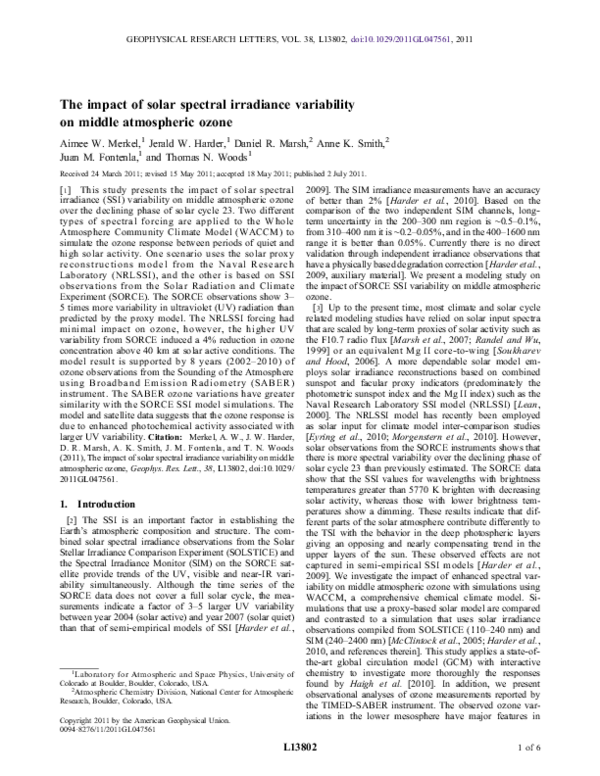 (PDF) The impact of solar spectral irradiance variability on middle ...