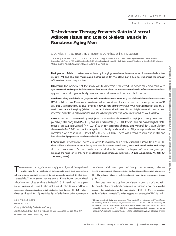 (PDF) Testosterone Therapy Prevents Gain in Visceral Adipose Tissue and ...