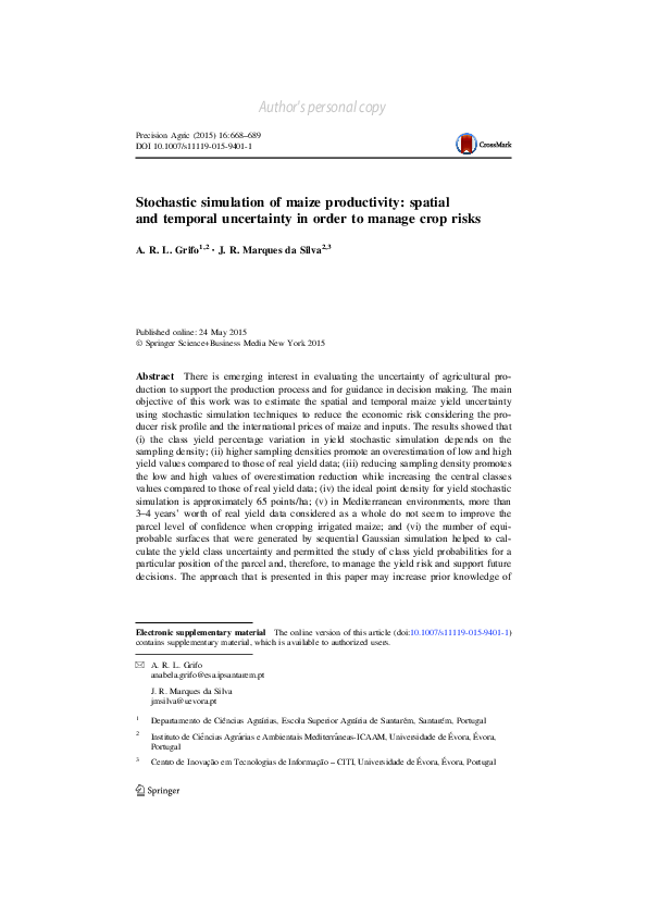 (PDF) Stochastic simulation of maize productivity: spatial and temporal ...