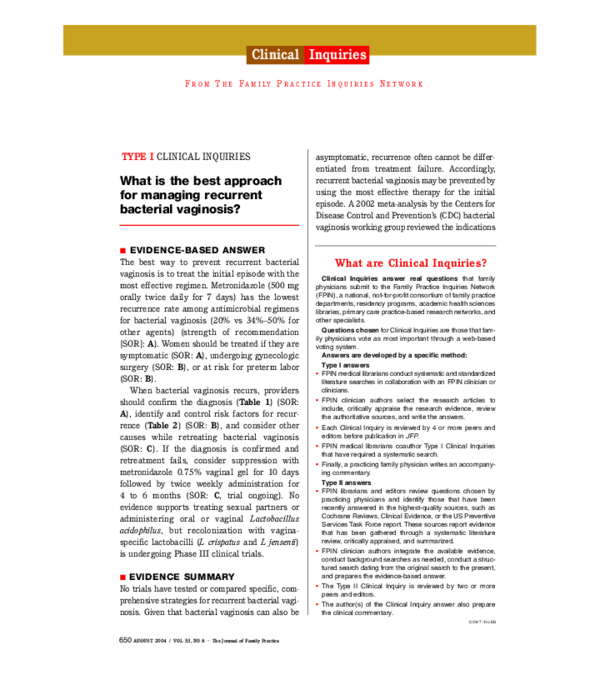 (PDF) Clinical inquiries. What is the best approach for managing ...