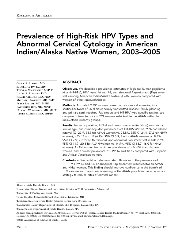 (PDF) Prevalence of high-risk HPV types and abnormal cervical cytology ...
